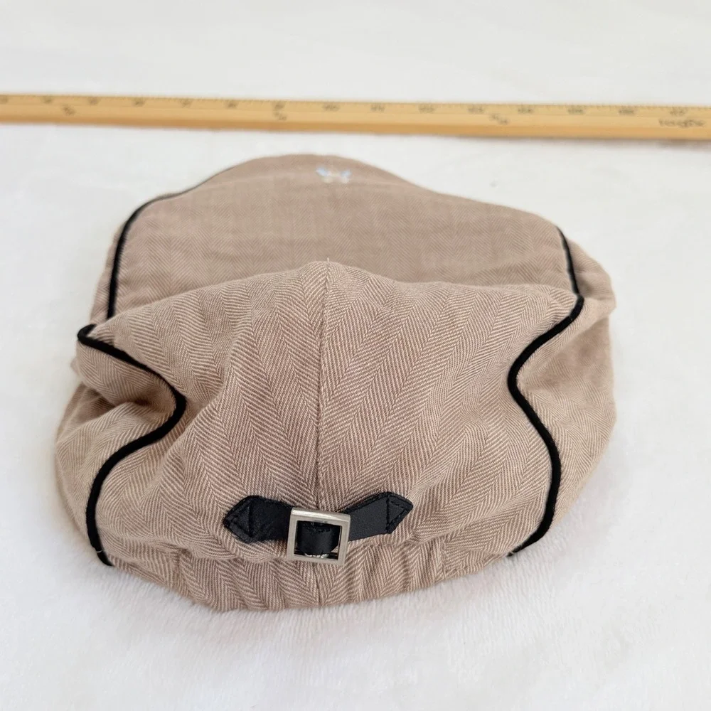 Peter Rabbit Flat Cap Newsboy Hat Kid 54cm Tan Herringbone Excellent Embroidered